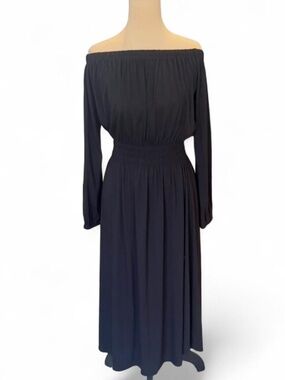 Ann Taylor Black Off-the-Shoulders Smocked Jersey Dress | Size XS | NWT